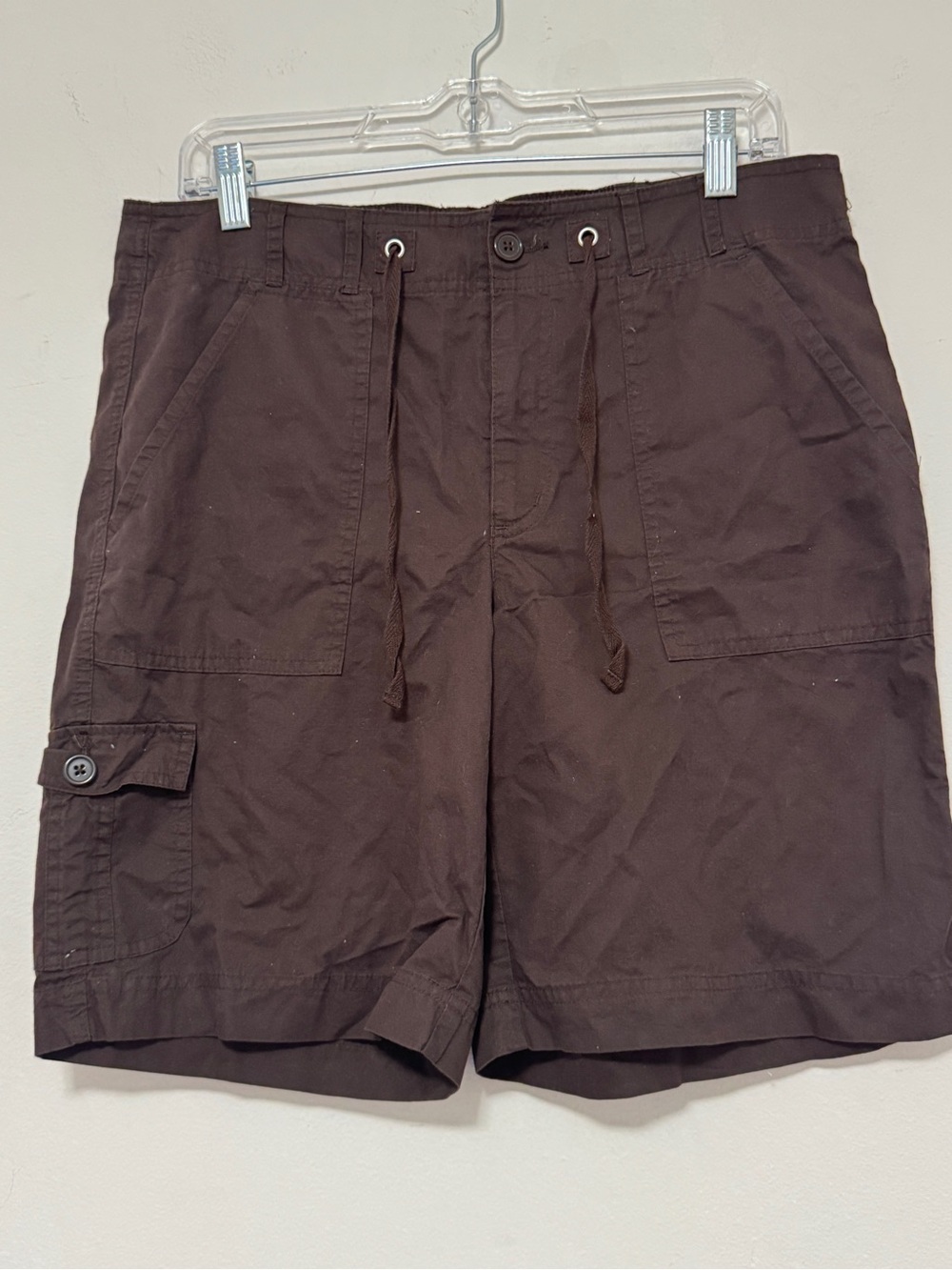 NEW Basic Editions Women’s Brown Cargo Shorts Elastic Drawstring Waist Cotton M - Picture 3 of 10